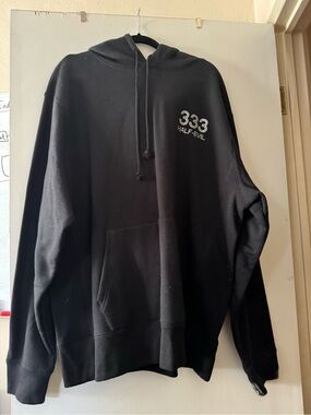 Black 333 Half Evil hoodie with rhinestone text